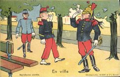 CPA Fantaisie Militaria En ville 