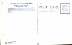 Indio de la POSTAL de la VENDIMIA que viene apagado el cemento de Oregon Portland del parque de la ciudad de la estatua del hombre blanco