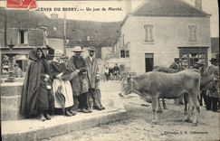 VINTAGE POSTCARD Scenes of Berry One day of market Cows TOP