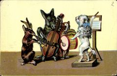 CPA Ane Mule Musique Chevre Chien 