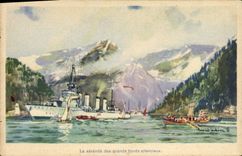 CPA Fantaisie Illustrateur Le contre torpilleur Lion en Norvege Bateau 