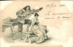 VINTAGE POSTCARD Fantasy Illustrator landry Woman Mandoline