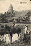 VINTAGE POSTCARD Folklore country life With the feeding trough Horse