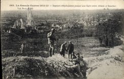 VINTAGE POSTCARD Sappers Telephone operators posing a line between Ablain and Souchez