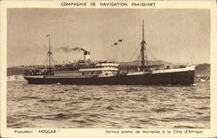 VINTAGE POSTCARD Boat Steamer Hoggar Postal service of Marseilles to the Dimension of Africa Fraissinet