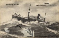 VINTAGE POSTCARD Boat Ionie Co NR Package by heavy sea