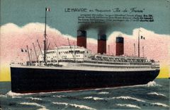 VINTAGE POSTCARD Boat Steamer Ile de France Le Havre