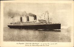 CPA Bateau Paquebot Ile de France Service Le Havre Plymouth New York