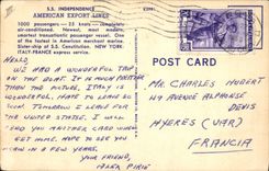 VINTAGE POSTCARD Boat Steamer S Independence American Lines Export