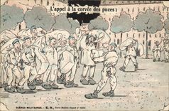 CPA Militaria L'appel a la corvee des puces 