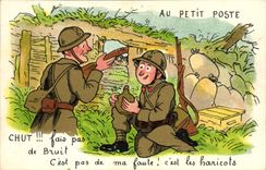 VINTAGE POSTCARD Militaria At the small station