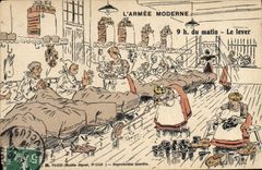 VINTAGE POSTCARD Militaria the modern army 9:00 of the morning to raise It