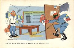 VINTAGE POSTCARD Militaria Jean Horse Shower