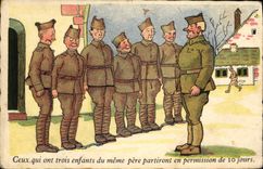 CPA Militaria Ceux qui ont trois enfants de meme pere partiront en permission de 10 jours 
