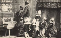 CPA Folklore En Bretagne La priere du soir dans une ferme bretonne 