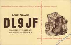 Erner Harmaier Stuttgart Spemannstr de la telegrafía DL9JF de la POSTAL de la VENDIMIA