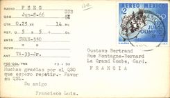 POSTAL Telegraphie Ciudad de México F8EG de la VENDIMIA. Aclamación 1968 del brillo de Francisco de los Juegos Olímpicos Tulancingo Hgo