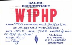 Telegrafía W1PHP Salem Connecticut Oakdale de la POSTAL de la VENDIMIA