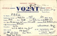 Norther Rhodesia de la telegrafía VQ2AT de la POSTAL de la VENDIMIA