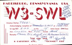 W3 SWL Harrisburg Pennsylvania de la telegrafía de la POSTAL de la VENDIMIA los E.E.U.U.