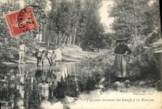 CPA Folklore Paysans menant les boeufs a la riviere 