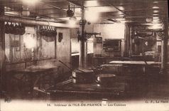 VINTAGE POSTCARD Boat Interior Steamer of the Ile de France kitchens