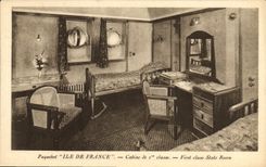 CPA Bateau Paquebot Ile de France Cabine de 1ere classe 