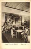VINTAGE POSTCARD Boat Steamer Ile de France Living room of the
