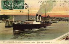 VINTAGE POSTCARD Boat Boulogne Steamer on Sea Invicta leaving for England