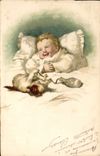 CPA Fantaisie Enfant Bebe lait chat chaton 