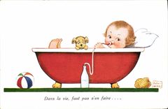 VINTAGE POSTCARD Fantasy Child Bath In the life John wills