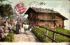 VINTAGE POSTCARD Goat Landliche Studie At the entry of the village