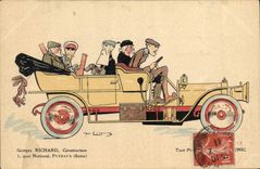 VINTAGE POSTCARD Automobile Fantasy Illustrator Georges Richard National Quay Puteaux Unic