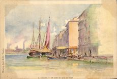 VINTAGE POSTCARD Fantasy Toulon Illustrator a corner of the quay of the port Boats