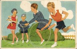 VINTAGE POSTCARD Fantasy Illustrator Children with the hoop