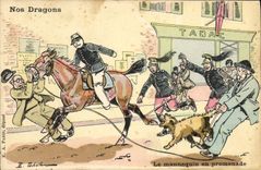 VINTAGE POSTCARD Militaria Fantasy Our dragons Horse the mannequin in walk Dog