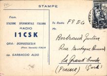 Telegrafía IICSK Garbaccio Aldo Borgosesia Bercelli de la POSTAL de la VENDIMIA