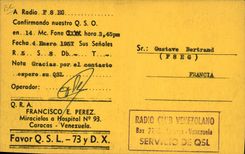 VINTAGE POSTCARD Telegraphie YV5BS Francisco Perez Miracielos has Hospital Caracas Venezuela