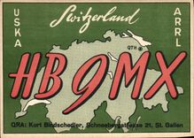 VINTAGE POSTCARD Swiss Telegraphy HB9MX Kurt Bindschedler Schneebergstrasse St Gallen