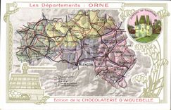 CPA Carte geographique Chocolaterie d'Aiguebelle Orne Chateau de Carrouges