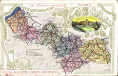 VINTAGE POSTCARD Geographical map Northern Chocolate factory of Aiguebelle Dunkirk
