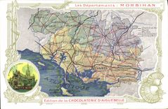 VINTAGE POSTCARD Geographical map Chocolate factory of Aiguebelle Morbihan co. Anne d' Auray