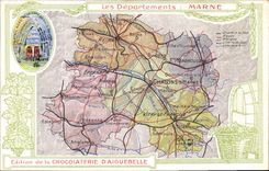 VINTAGE POSTCARD Geographical map Chocolate factory of Aiguebelle the Marne Cathedral of Rheims
