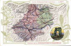 VINTAGE POSTCARD Geographical map Chocolate factory of Aiguebelle Lot Arc of Diane has Cahors