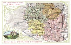 CPA Carte geographique Chocolaterie d'Aiguebelle Creuse Chateau de Boussac 
