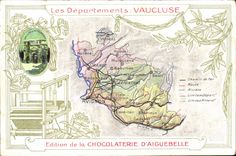 VINTAGE POSTCARD Geographical map Chocolate factory of Aiguebelle Vaucluse Arc de Triomphe Orange