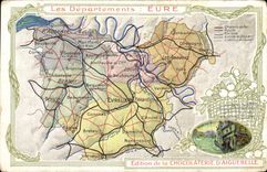 VINTAGE POSTCARD Geographical map Chocolate factory of Aiguebelle the Eure Vieilles houses has Louviers