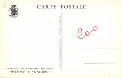 VINTAGE POSTCARD Boat Steamer Maritime Transport Imerina and Gallieni