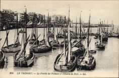 CPA Bateau Le Treport La flotille des pecheurs et l'entree du port 