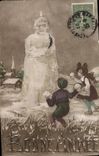 CPA Fantaisie Enfants Bonne annee Bonhomme de neige Alsace